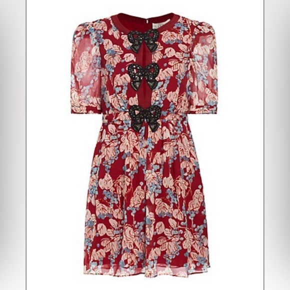 SALONI Jamie Floral Bow Silk Mini Dress size 2 NWT Mulberry Cerise Bows - Picture 3 of 14